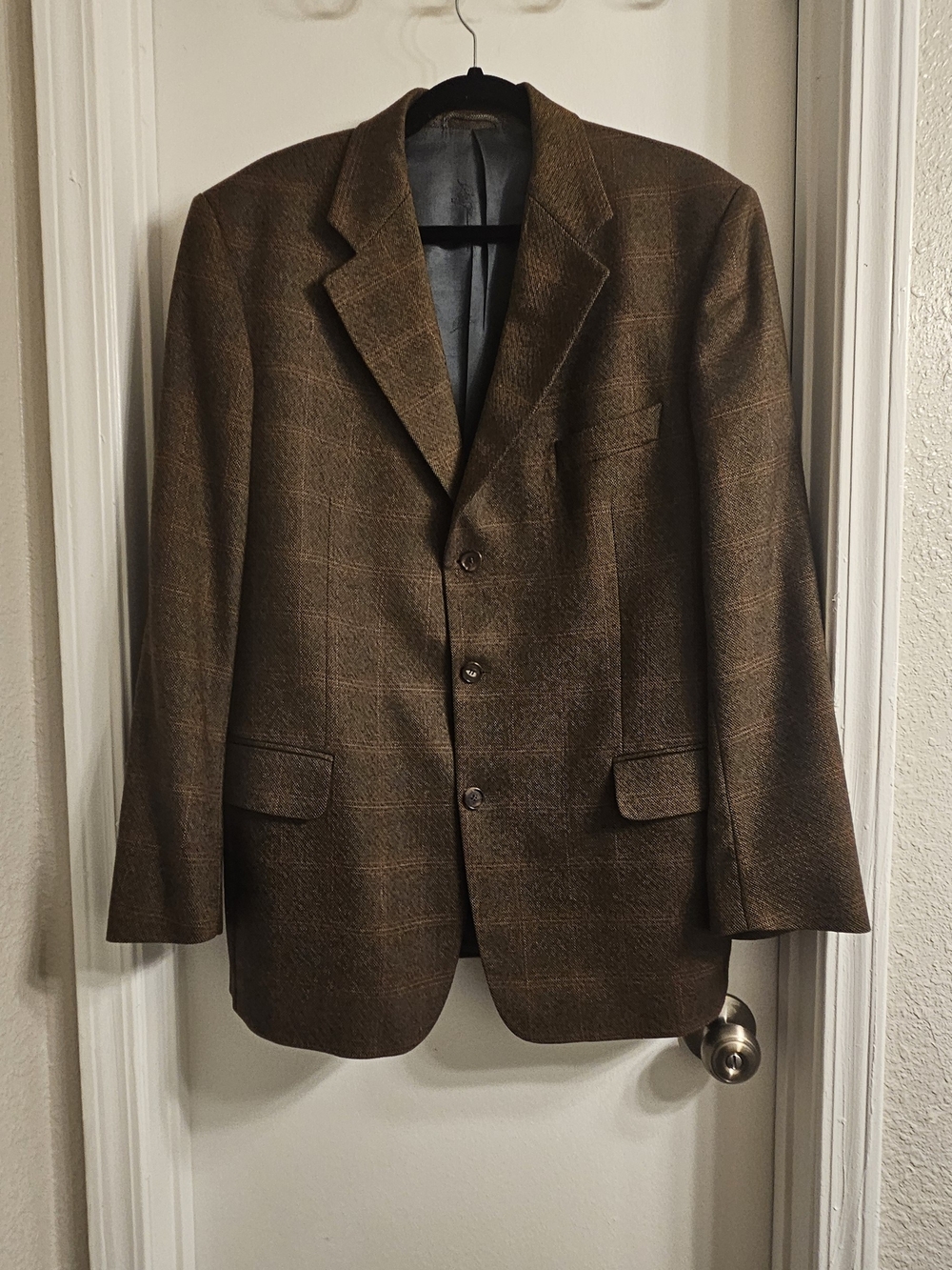 Burberrys Men's Brown Plaid 100% Lambswool Blazer - Classic Tailored Jacket 44R